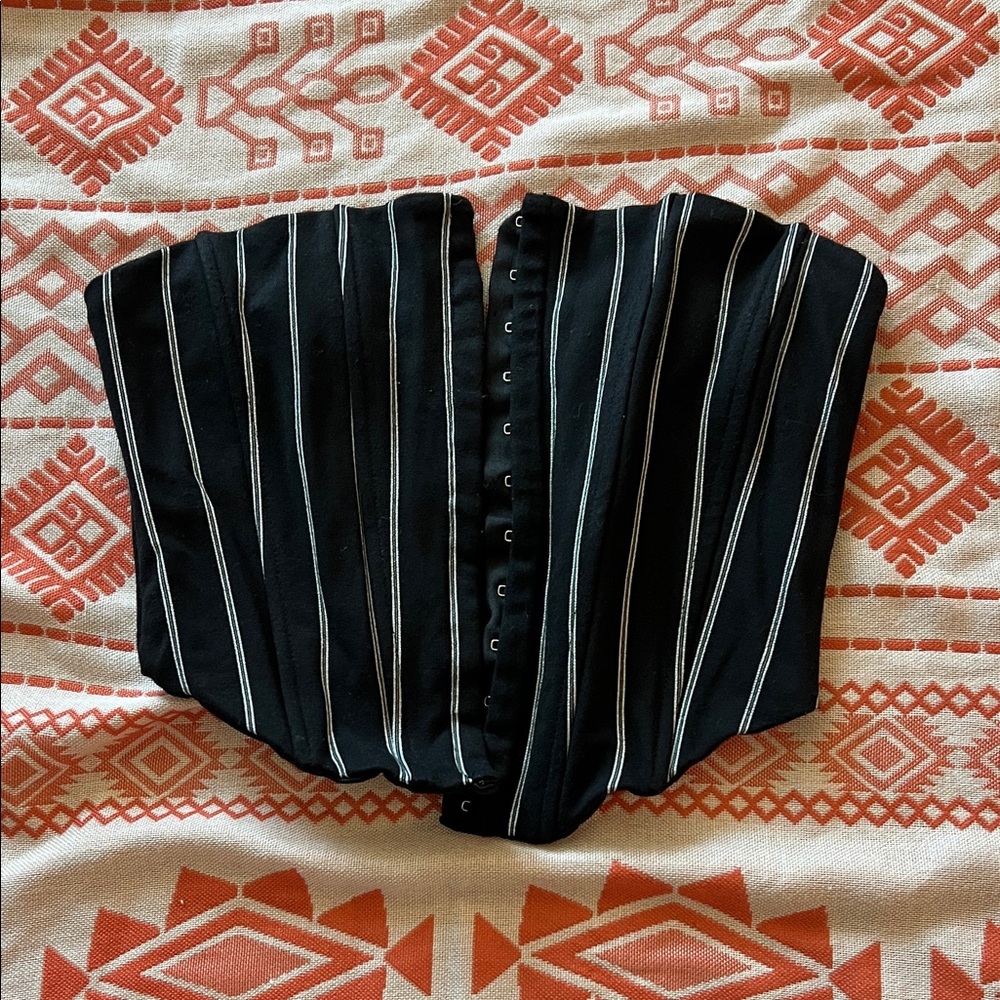 Black and White Striped Corset Top